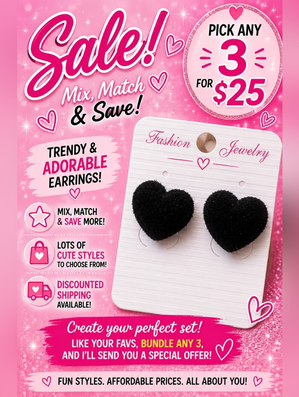Black Flocked Heart Stud Earrings Velvet Textured Romantic Goth Coquette New